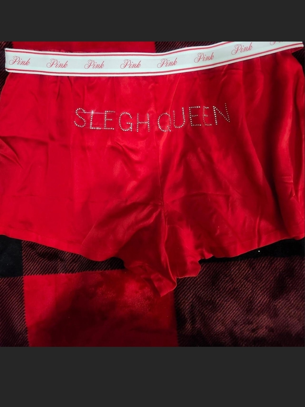 PINK Victoria's Secret Red Satin 'Sleigh Queen' Sleep Shorts
